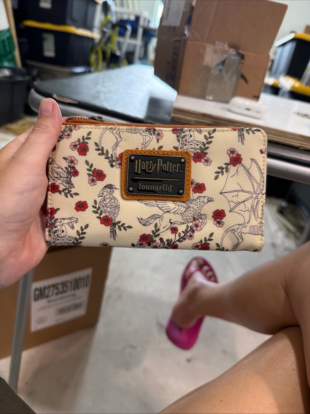 Loungefly Cream Floral Harry Potter Zip Wallet with Red Accents